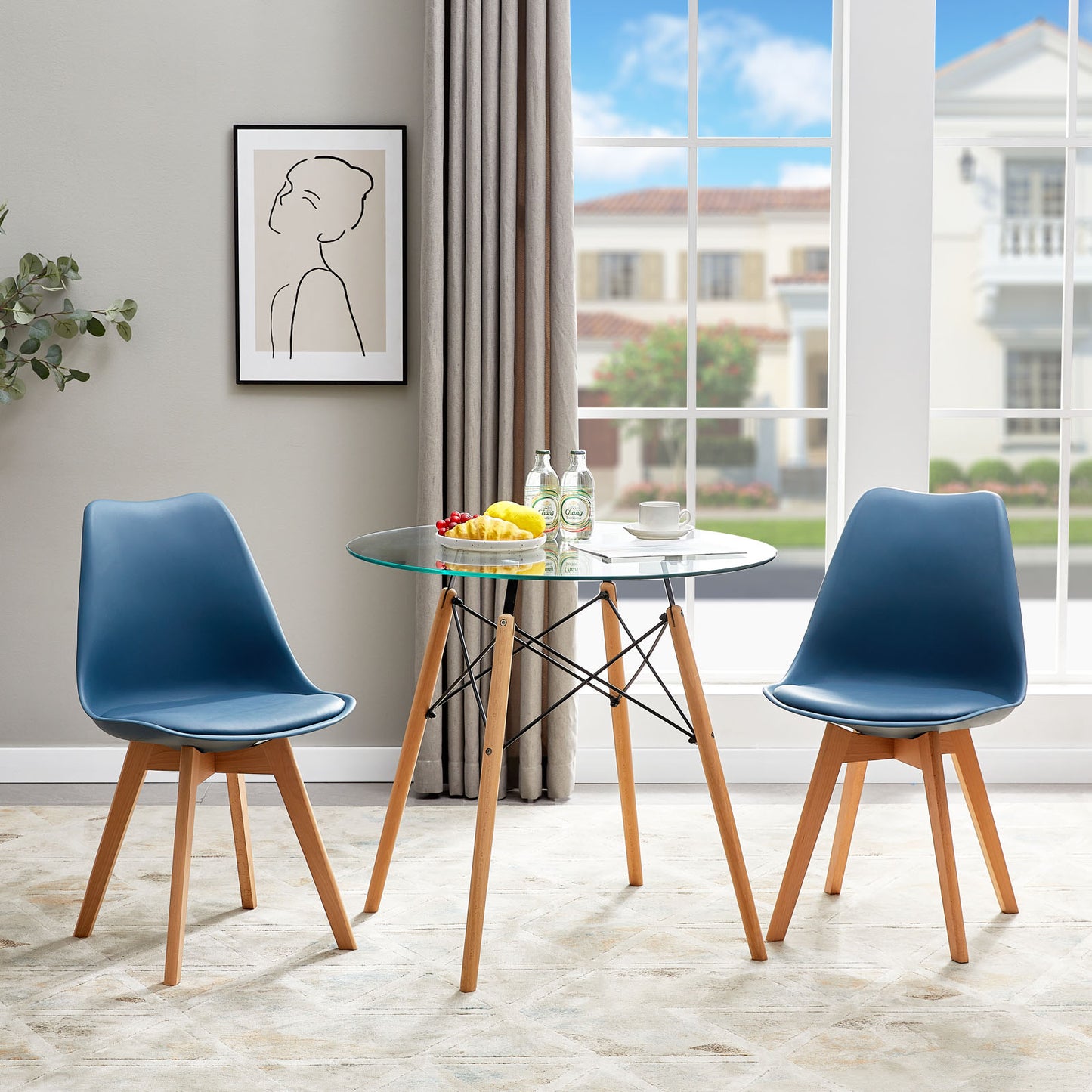 TULIP Dining Chair with Beech Legs - Dark Gray Blue