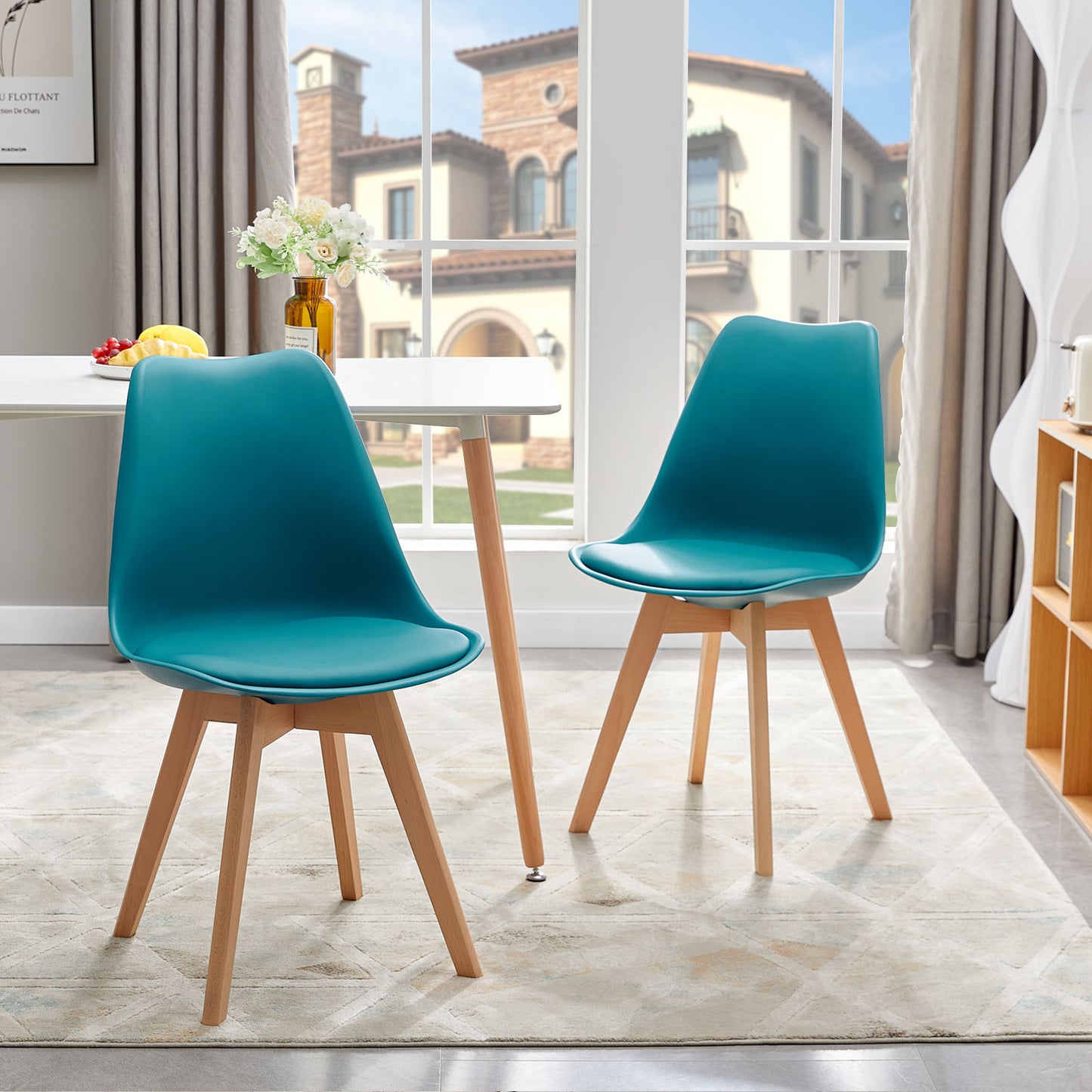 TULIP Dining Chair with Beech Legs - Lake Blue