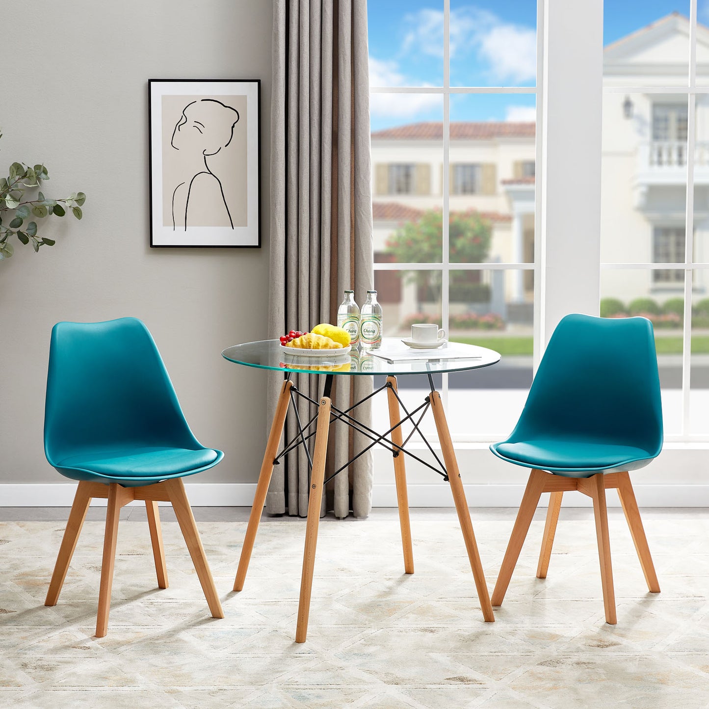 TULIP Dining Chair with Beech Legs - Lake Blue