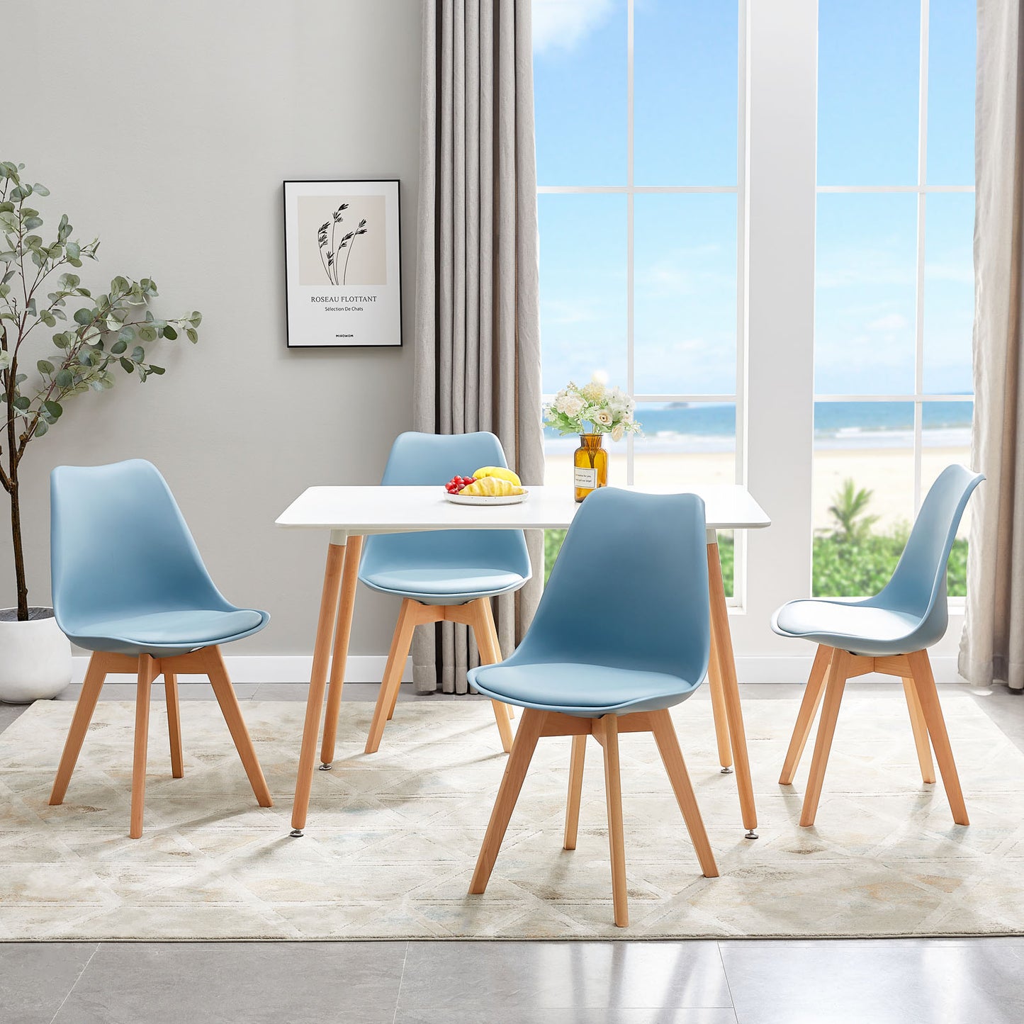 TULIP Dining Chair with Beech Legs - Light Gray Blue