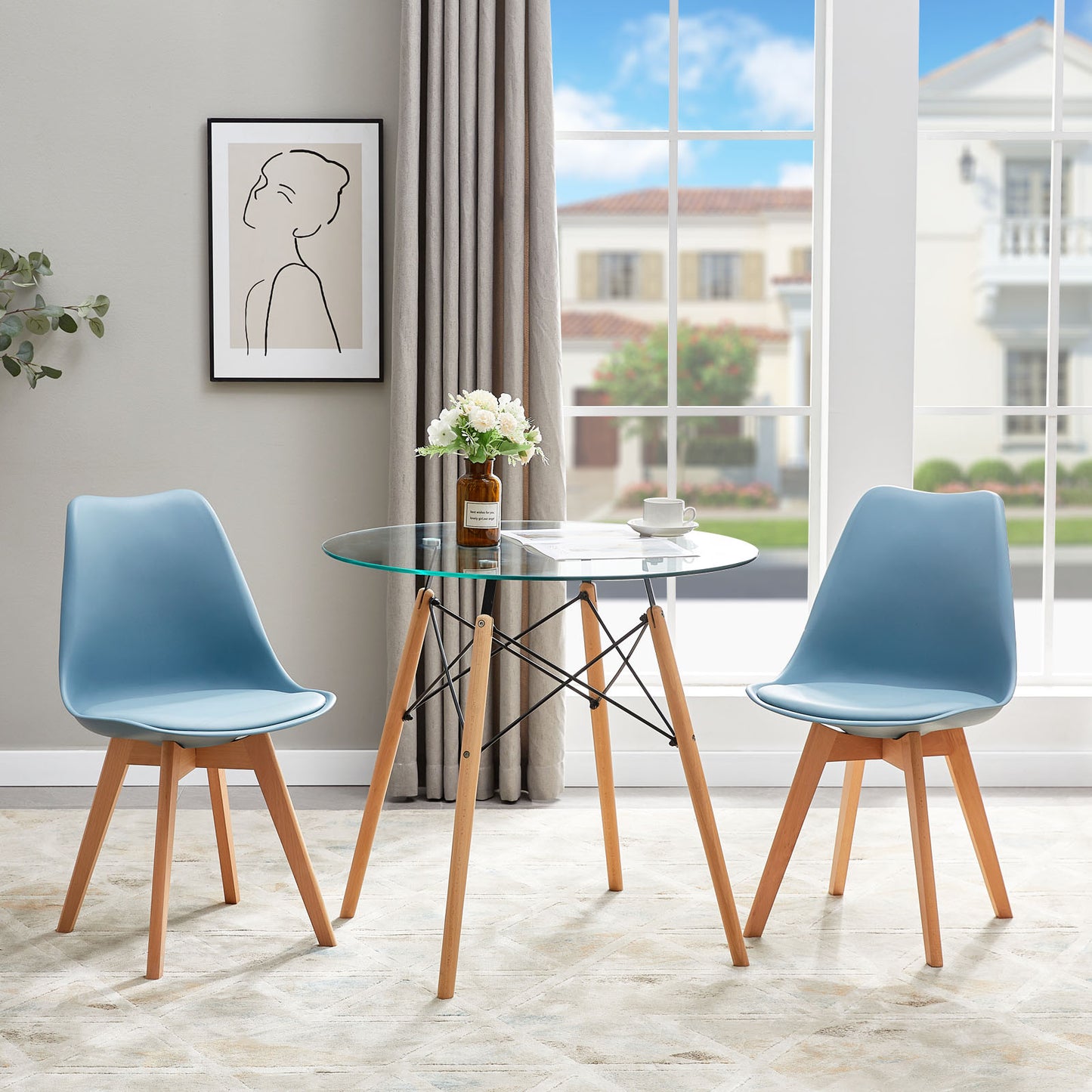 TULIP Dining Chair with Beech Legs - Light Gray Blue