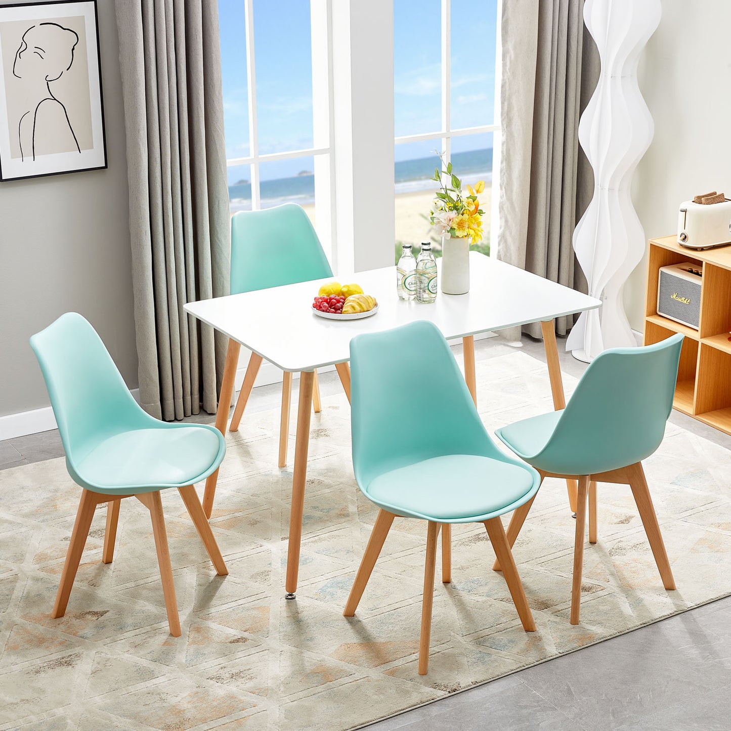 TULIP Dining Chair with Beech Legs - Mint Green