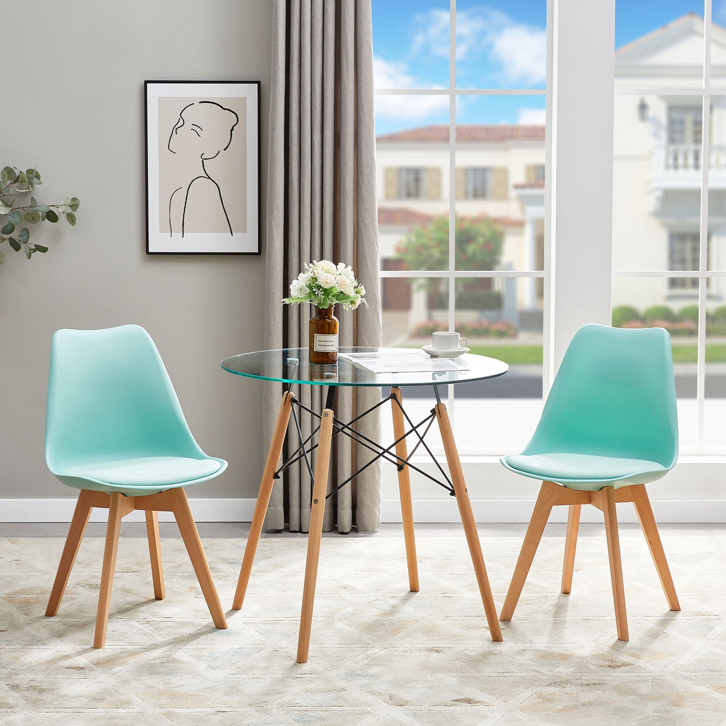 TULIP Dining Chair with Beech Legs - Mint Green