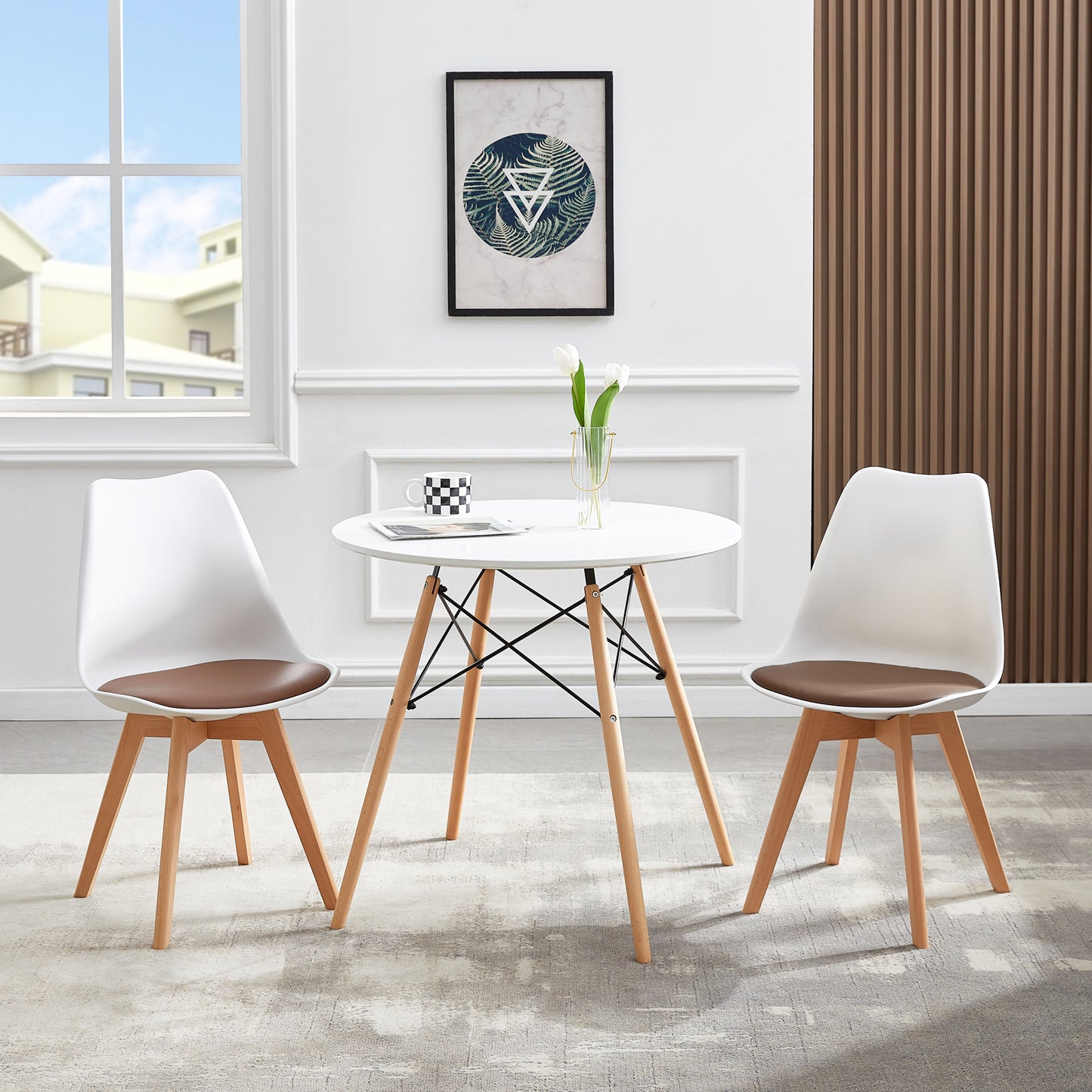 TULIP Dining Chair with Beech Legs - White/Brown