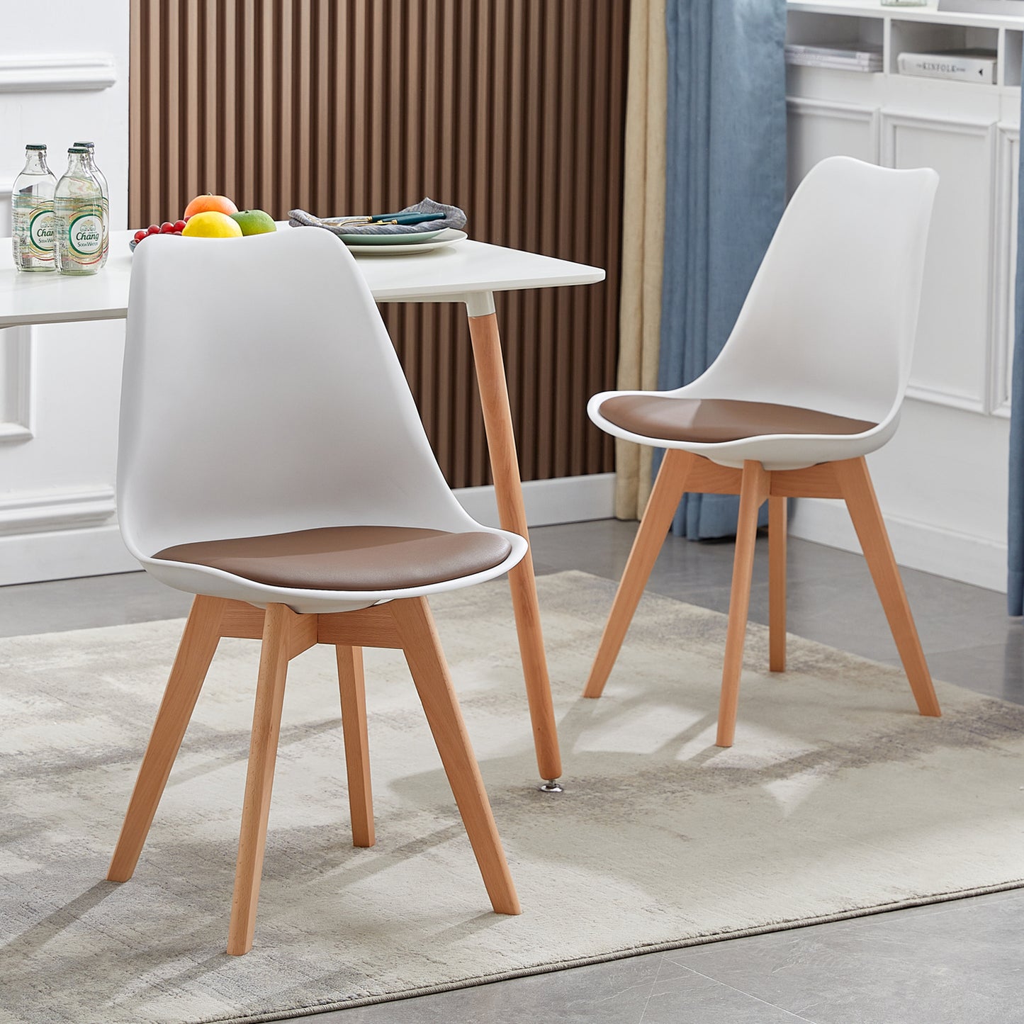 TULIP Dining Chair with Beech Legs - White/Brown