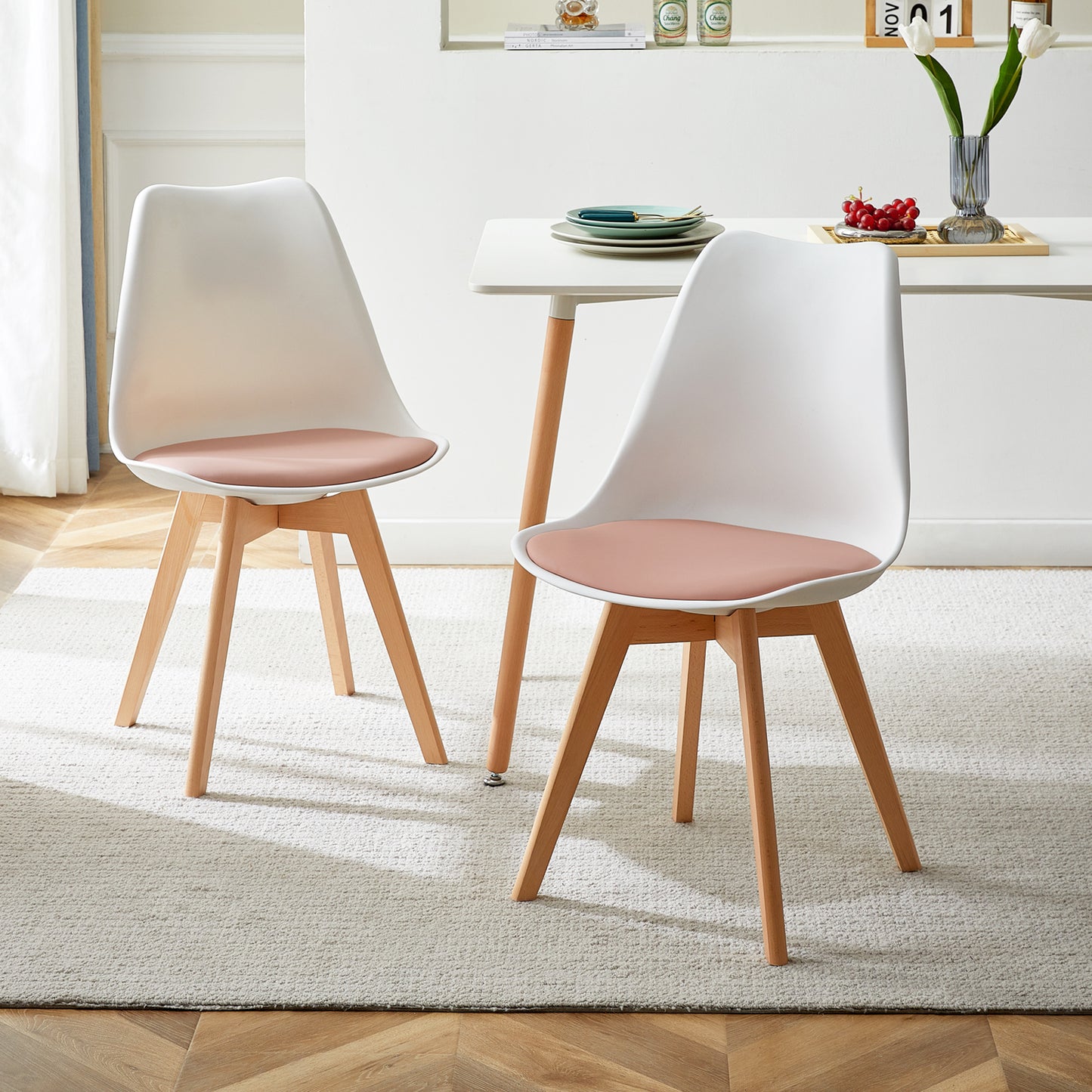 TULIP Dining Chair with Beech Legs - White/Bean Paste