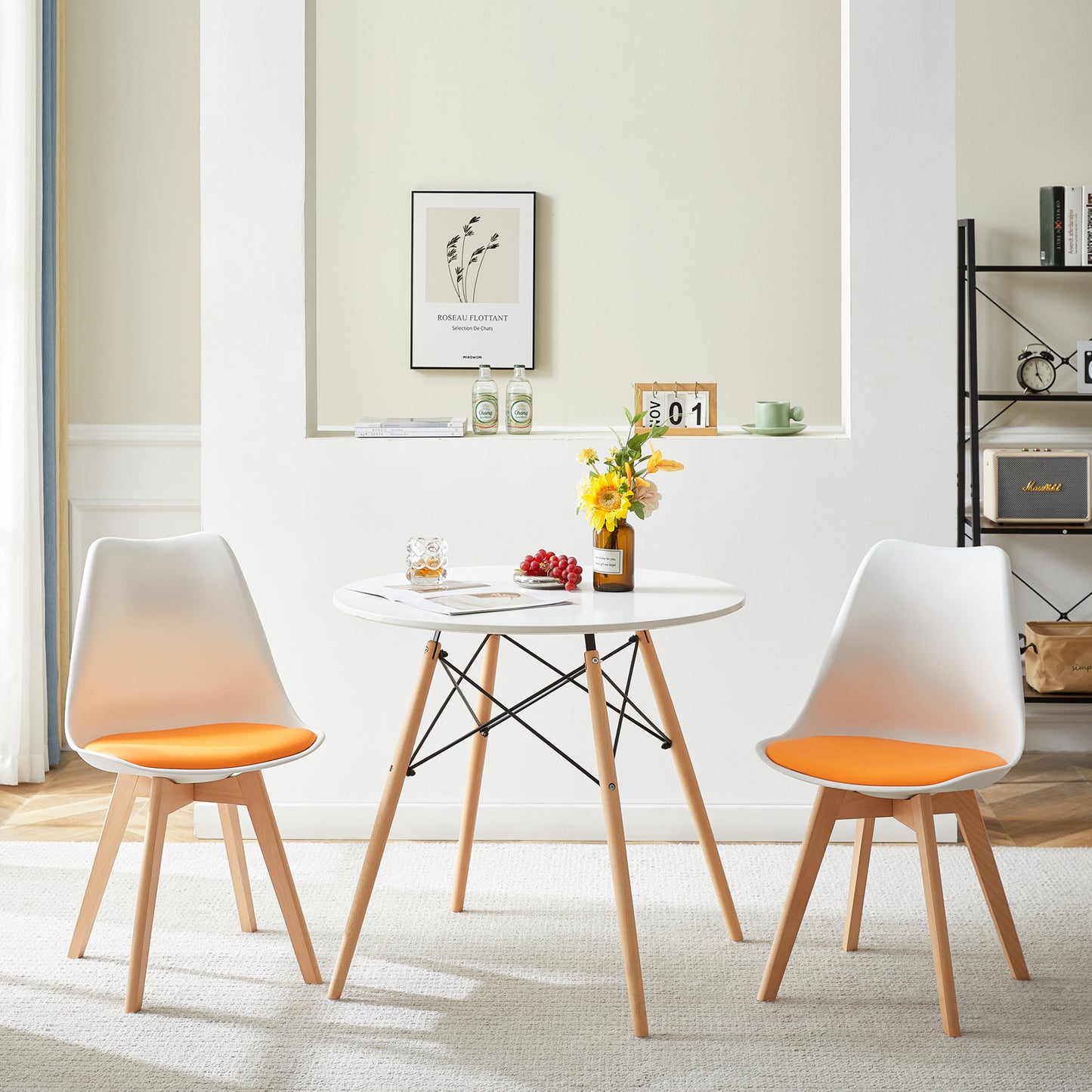 TULIP Dining Chair with Beech Legs - White/Orange
