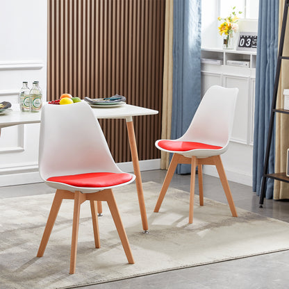 TULIP Dining Chair with Beech Legs - White/Red