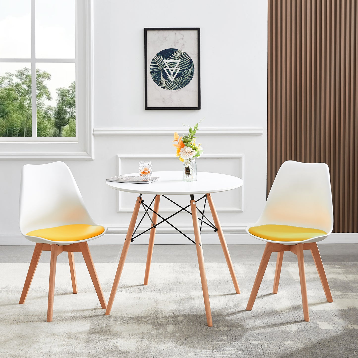 TULIP Dining Chair with Beech Legs - White/Yellow