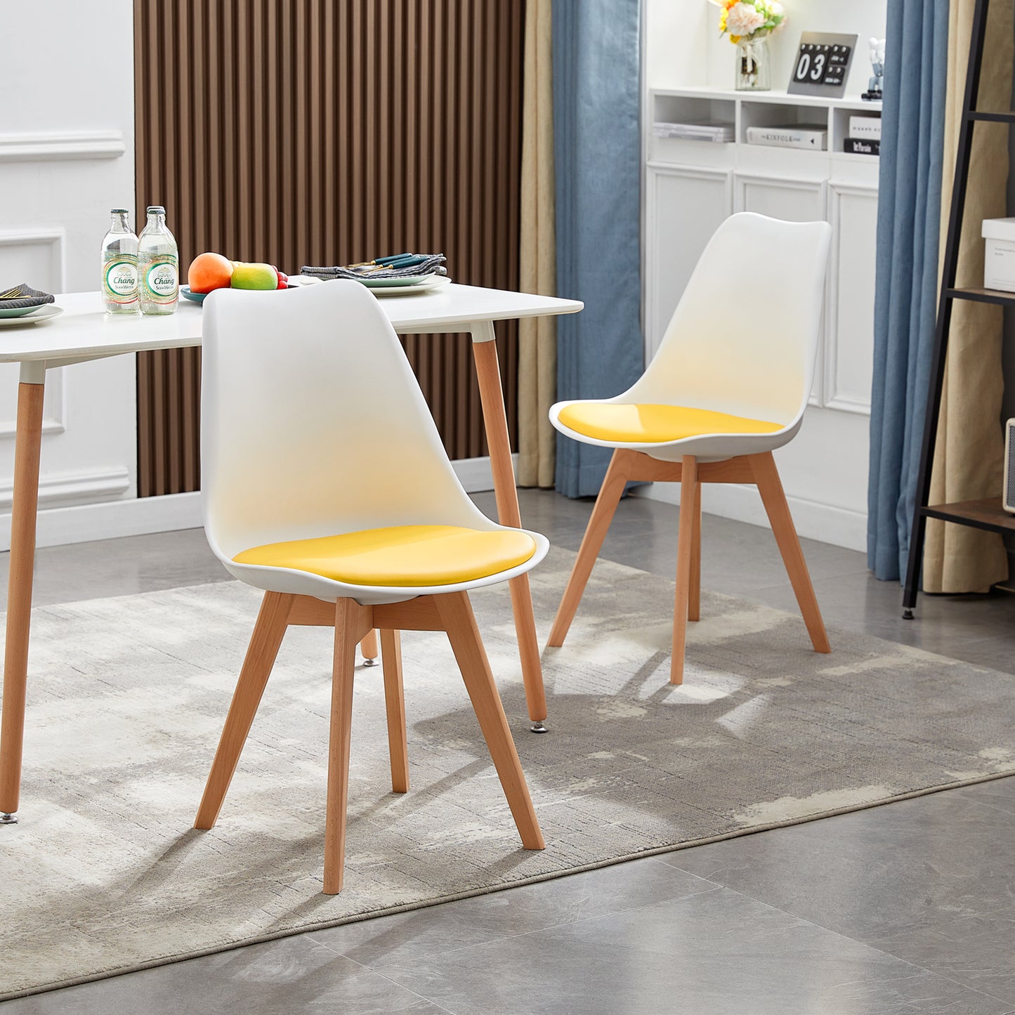 TULIP Dining Chair with Beech Legs - White/Yellow