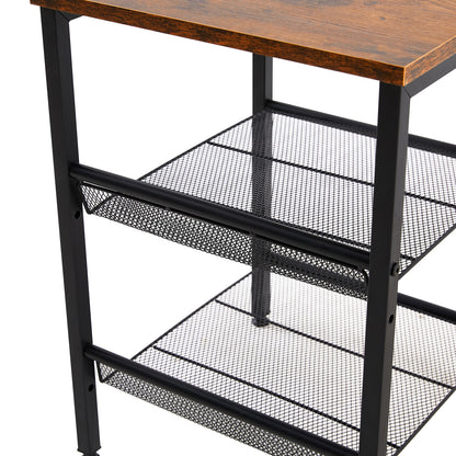 PULP End Table Nightstand with 2 Mesh Shelves Industrial Side Table - Brown