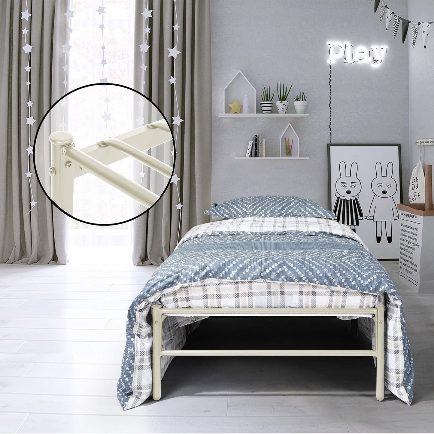 RUSSELL Single Metal Bed 94 * 196 cm - Black/White
