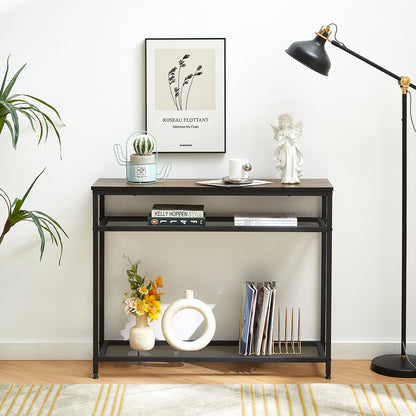 HAW 3-Tier Console Table with Storage Shelf - Rustic Brown