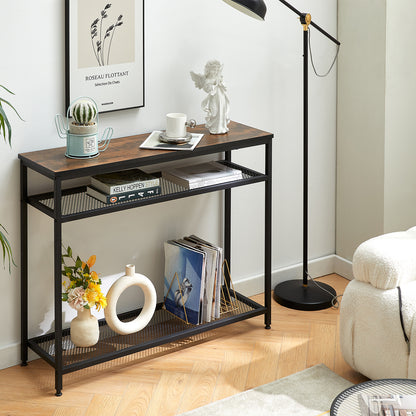 HAW 3-Tier Console Table with Storage Shelf - Rustic Brown