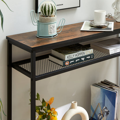 HAW 3-Tier Console Table with Storage Shelf - Rustic Brown