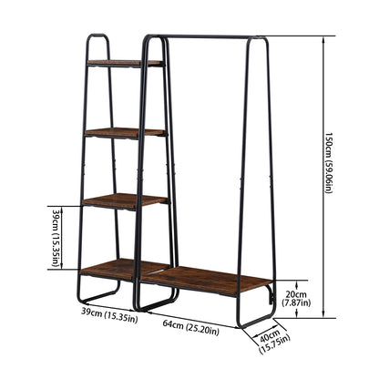 HAZEL Clothes Rail Metal with 4-Tier Shelves - Brown